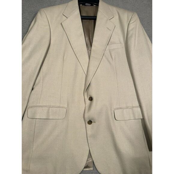 Haggar Clothing Co. Mens Suit Jacket Blazer Size 42 Long Light Beige Solid Lined - Picture 4 of 13